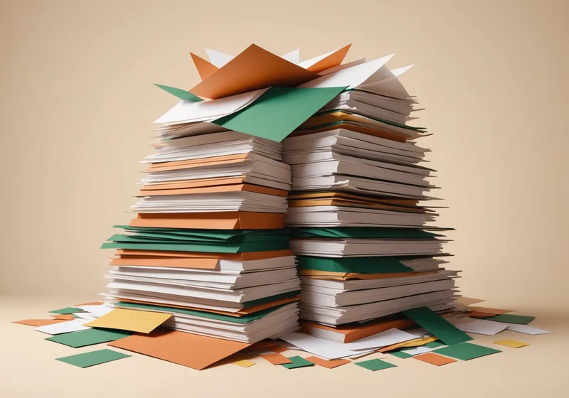 Visual showing paperwork being simplified and organized